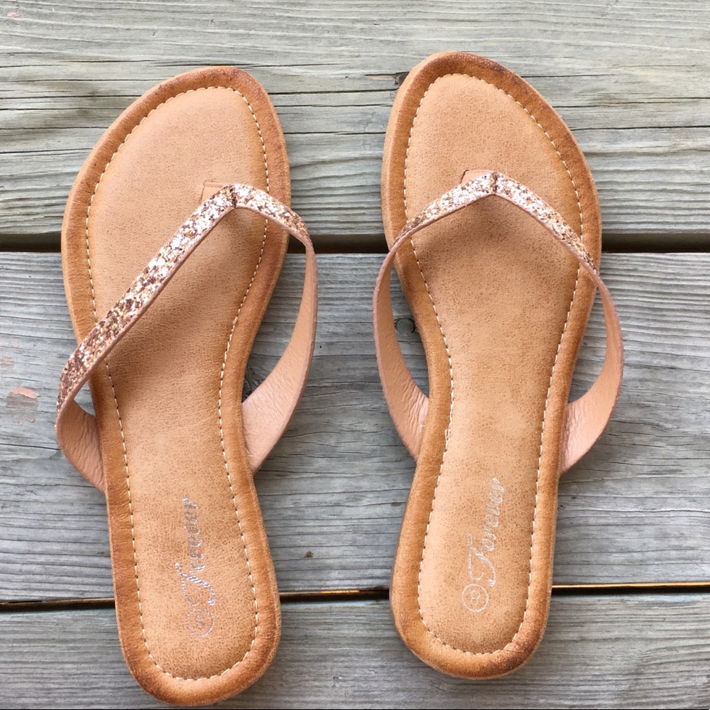 Rose gold sparkle flip flops